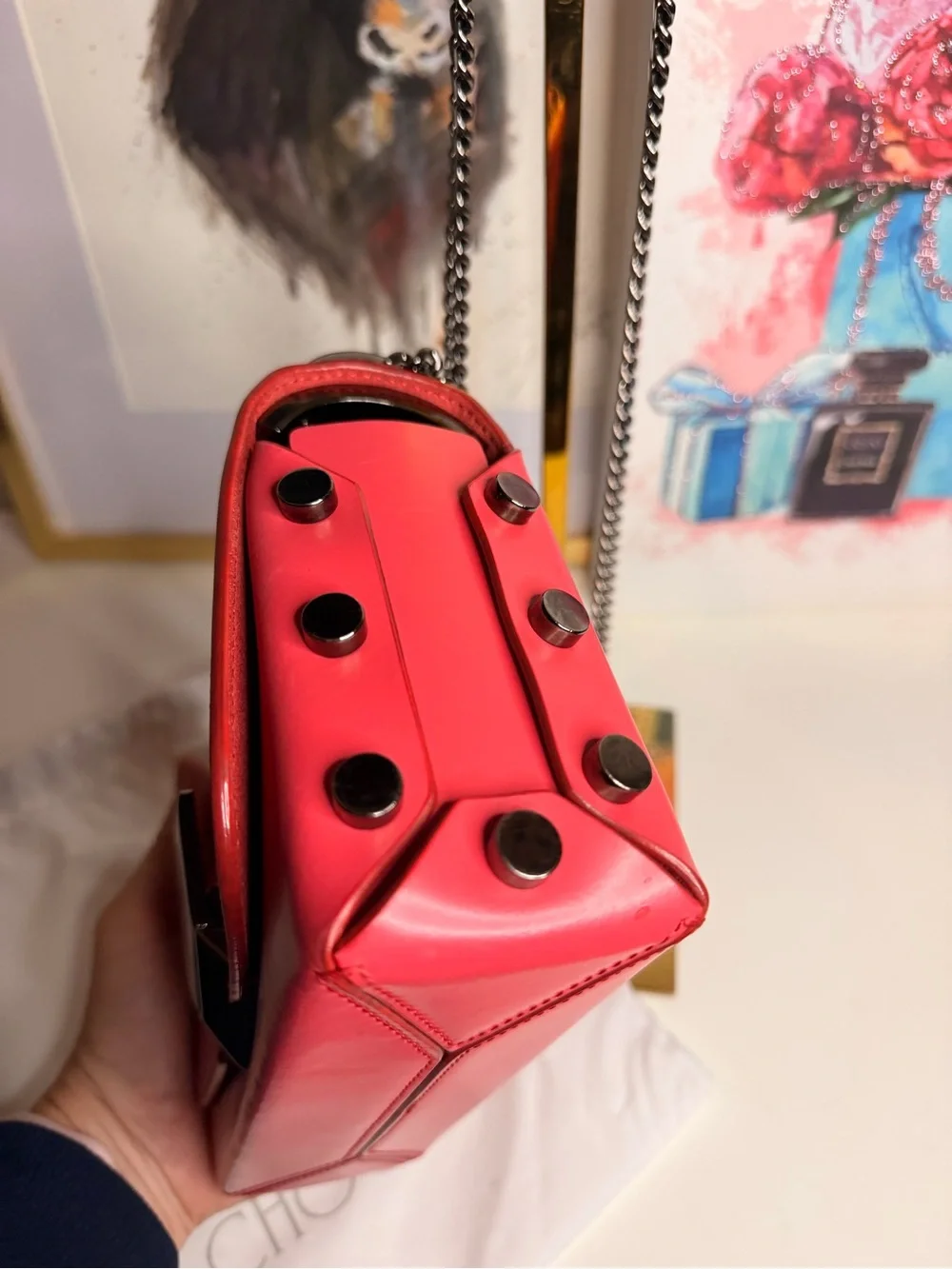 Authentic Jimmy Choo Hot Pink Leather Chain Strap Crossbody
